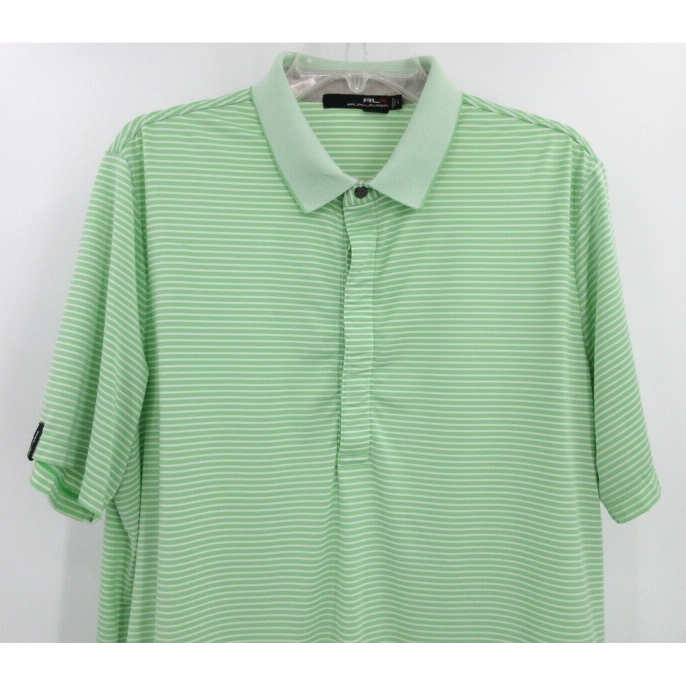 RLX RALPH LAUREN GOLF POLO SHIRT Men's Size Large Wicking Green And White Stripe